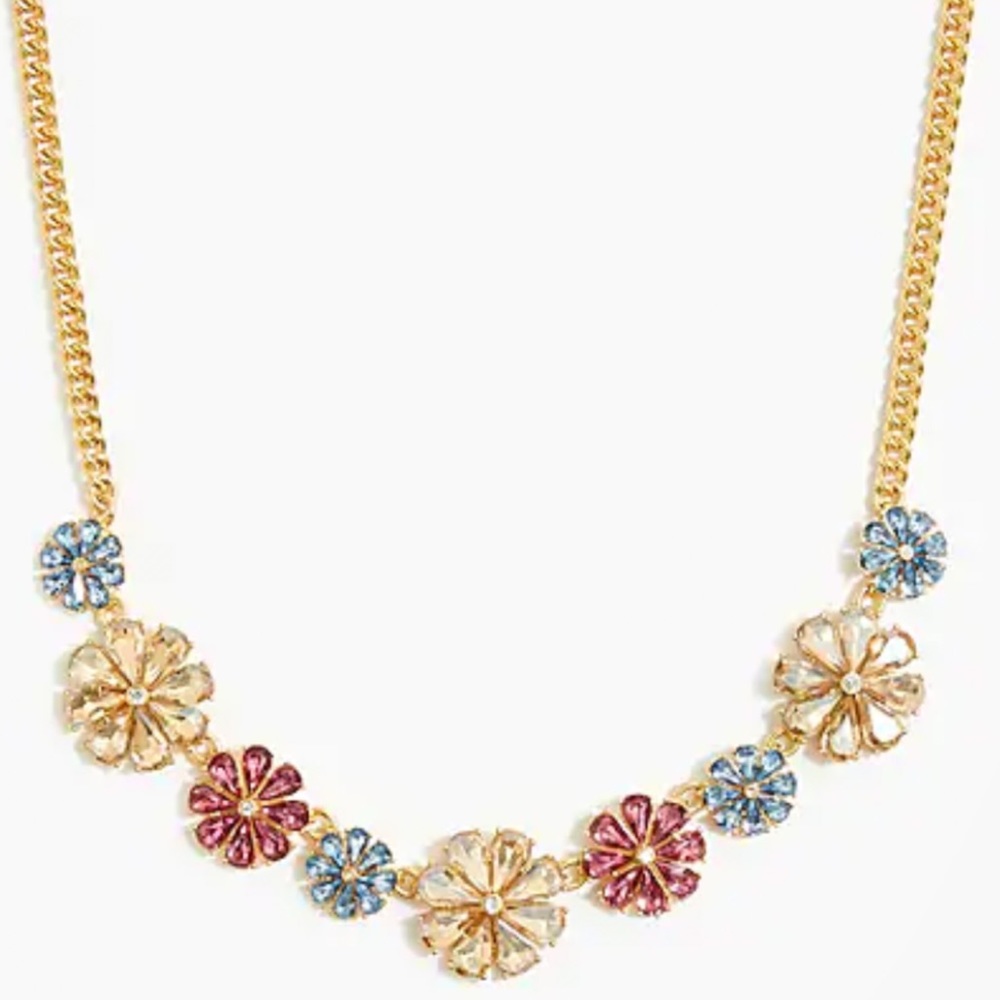 J. Crew Crystal floral statement necklace Gold Pink Blue Crystal